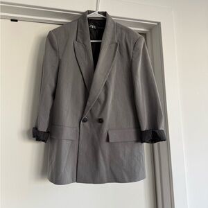 Zara Charcoal Blazer with Black Lining and Cuffed Sleeves